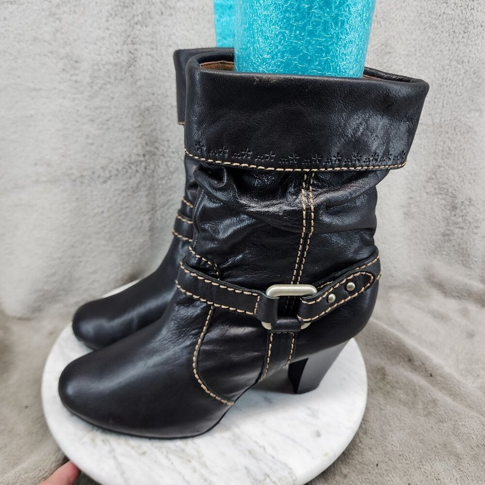 Fossil Shoes Womens Size 9 Black Leather Slouch Harness Strap Boots *GUC*